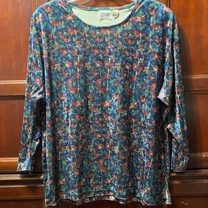 Stefano International vintage plus size 22/24W blue green Floral velour tunic